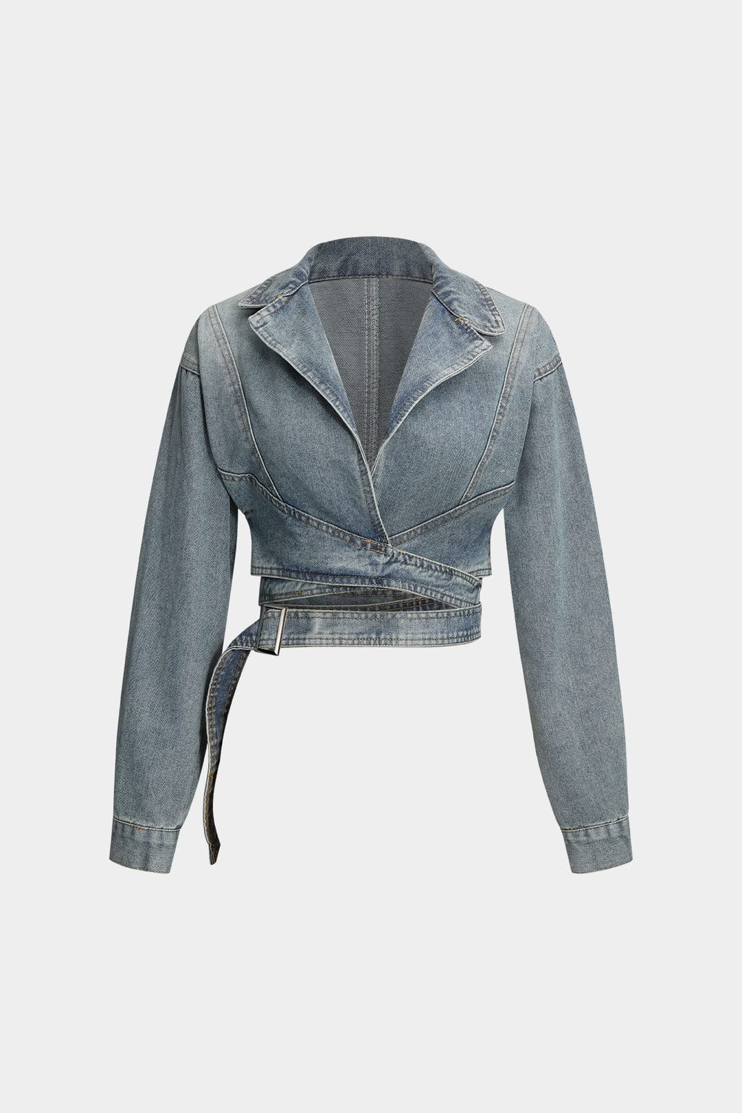 Womens Denim Jacket Cropped Wrap Design 0