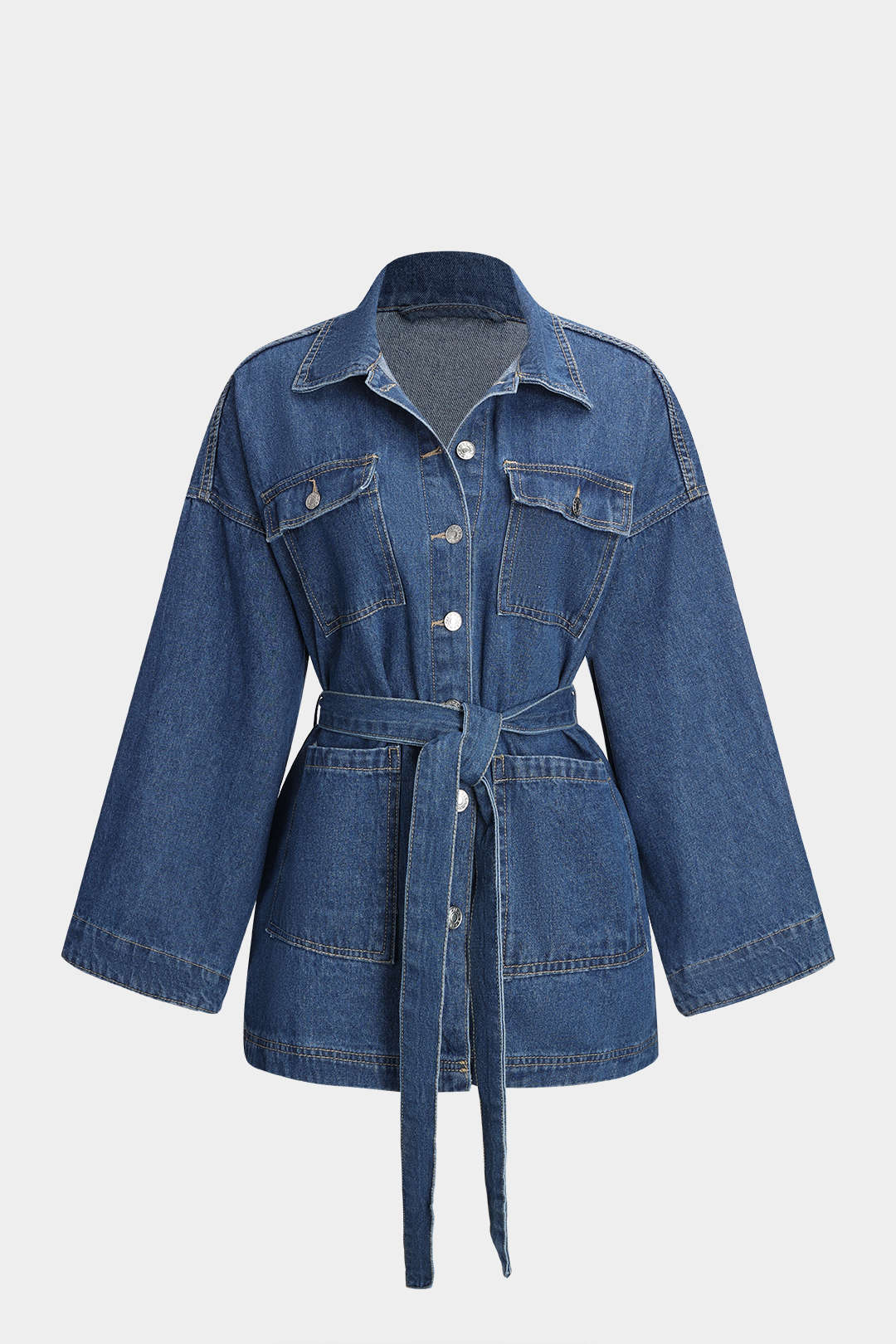 Womens Denim Jacket with Tie Belt 0