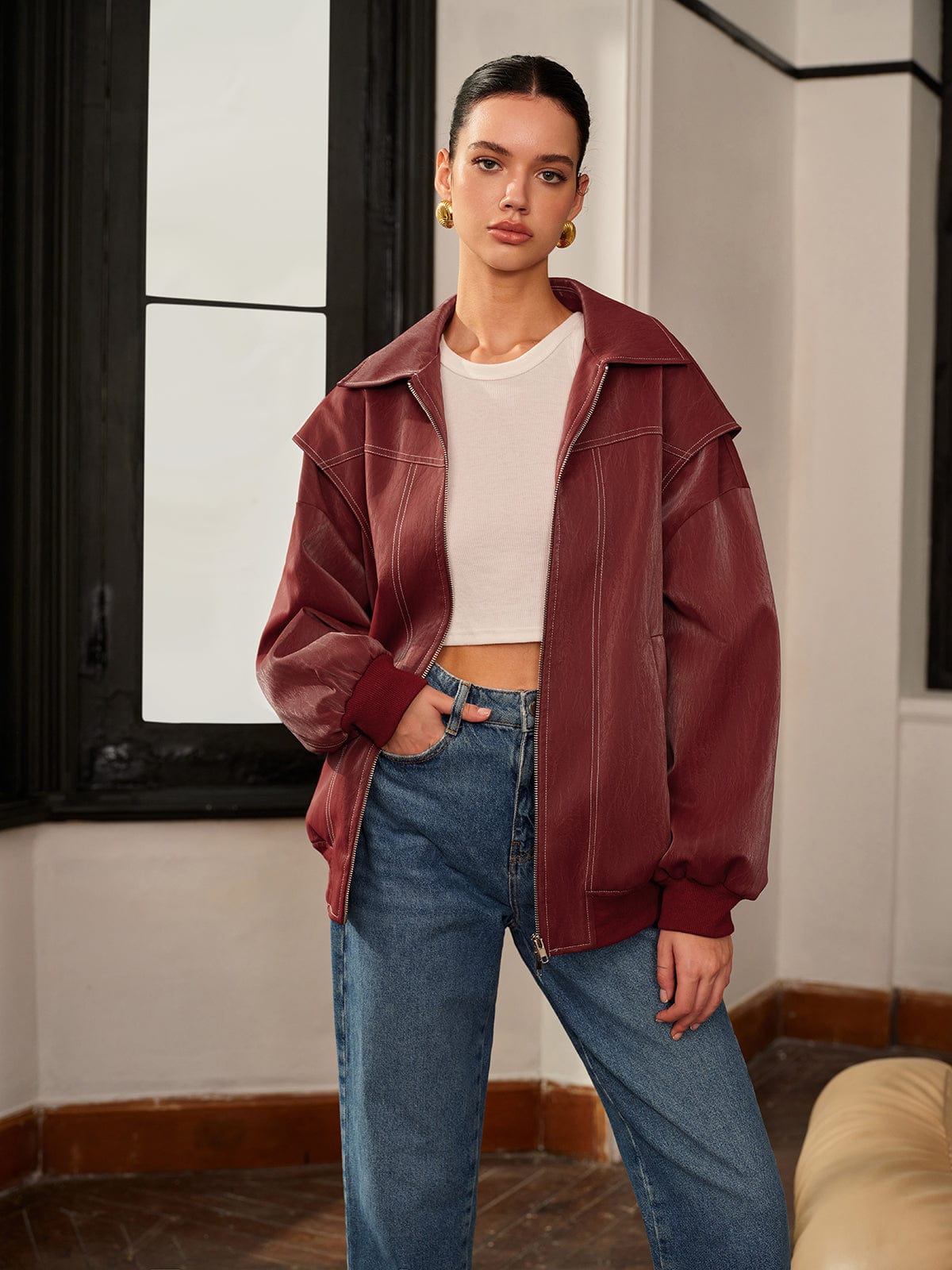 Womens Jacket Burgundy 0