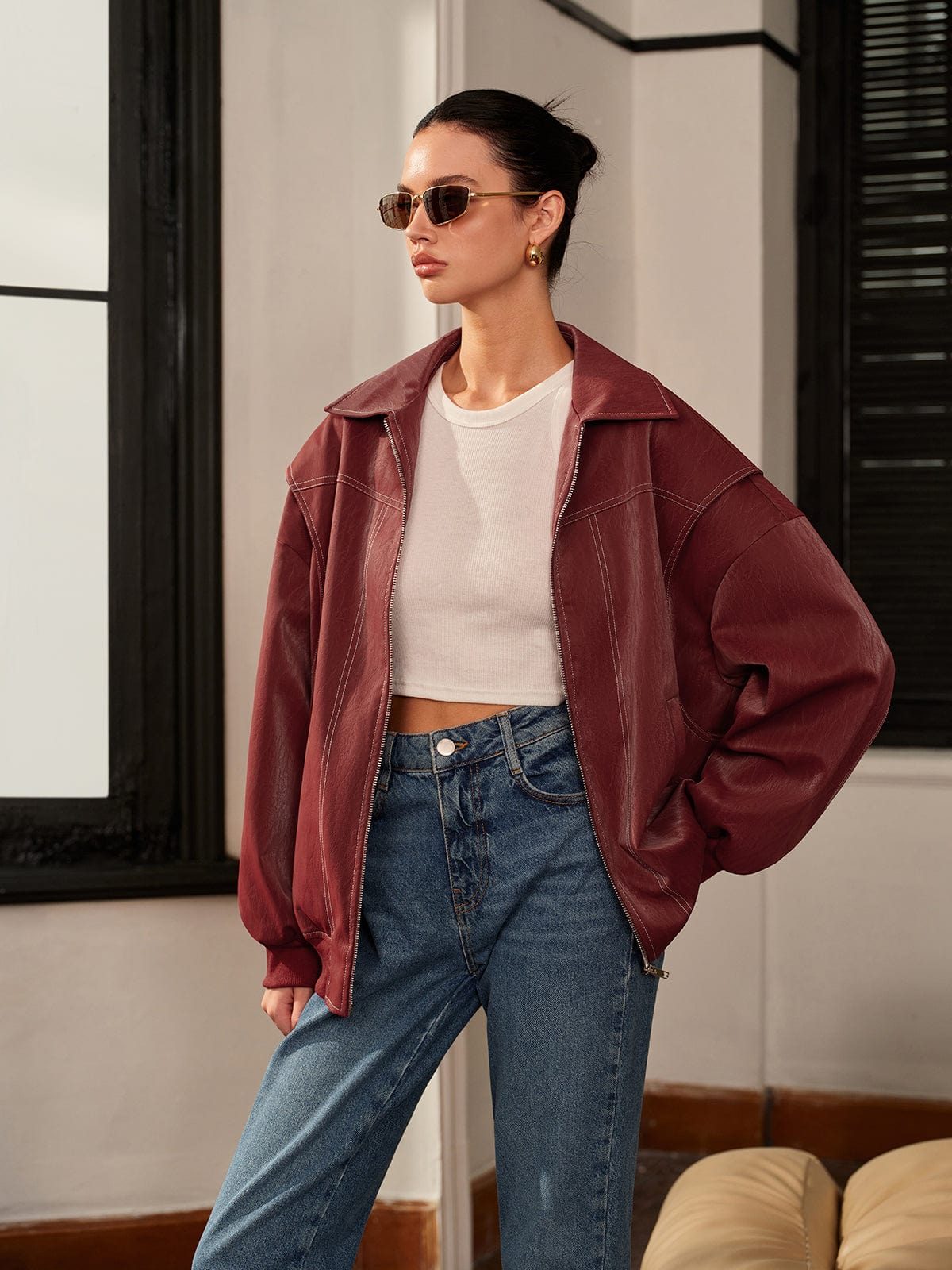 Womens Jacket Burgundy 2