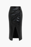 Womens Midi Skirt Black Leather 0