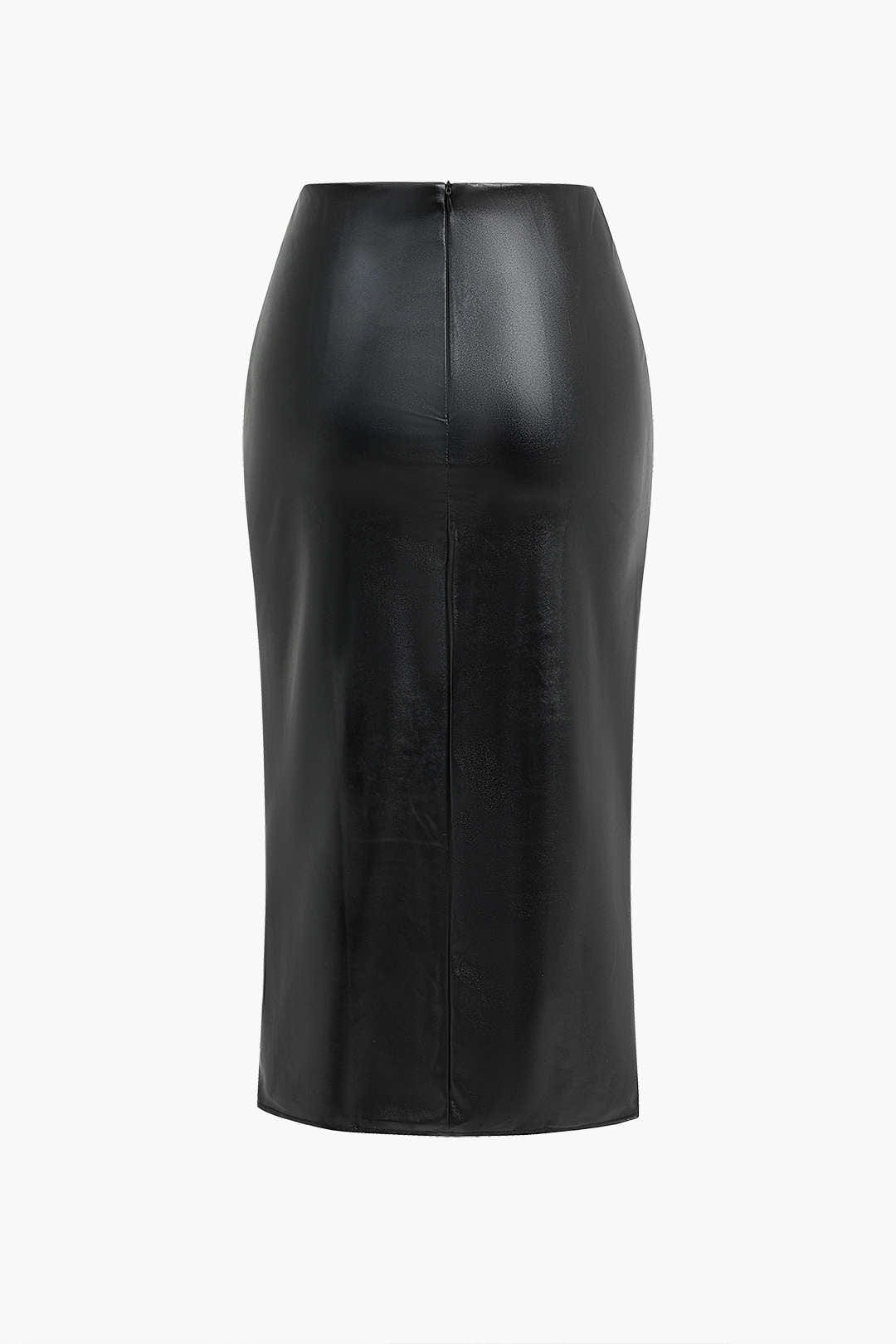 Womens Midi Skirt Black Leather 1