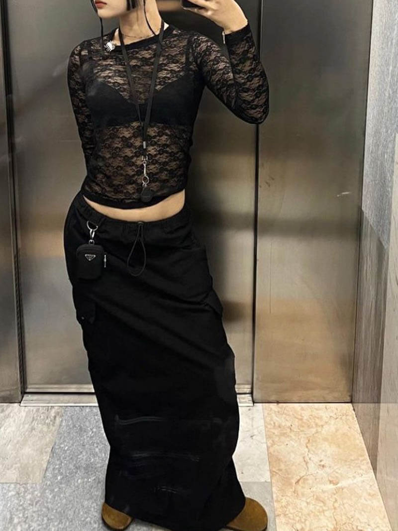 Womens Top Long Sleeve Lace Blouse for Going Out 7