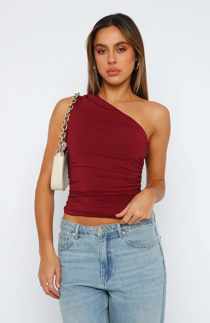 Womens Top Ruffle One Shoulder Going Out Top 0