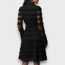 Women's Ruched V-Neck Midi Dress – Elegant Long Sleeve Black Evening Dress