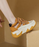 Yellow Cowhide Leather Cross Strap Hollow Out Platform Sandals