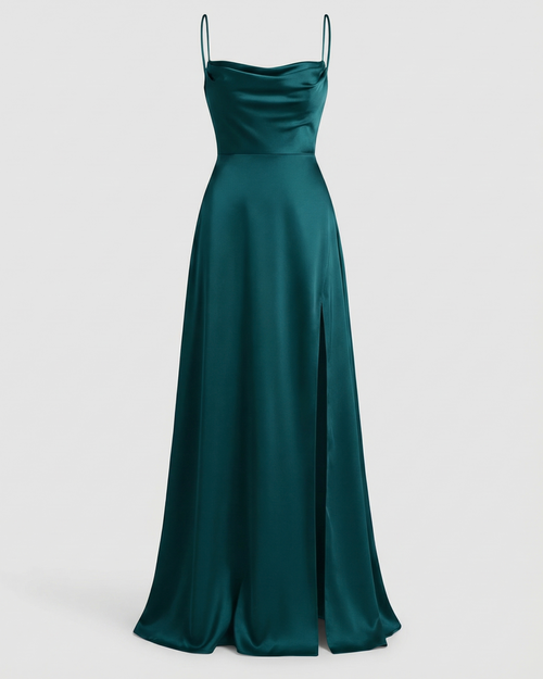 Flowing Silk Maxi Evening Dress