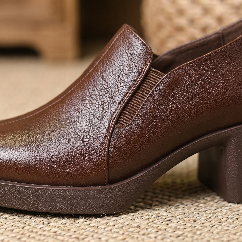 Women's Pointed Toe Leather Loafers With Chunky Heels – Casual Shoes