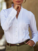 Women's V-Neck Button-Down Long Sleeve Blouse – Corporate Office Shirt