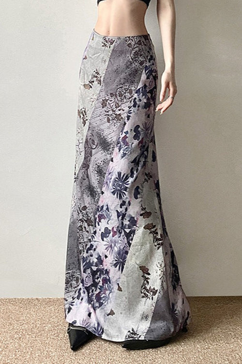 Vintage Botanical Print Bodycon Maxi Skirt