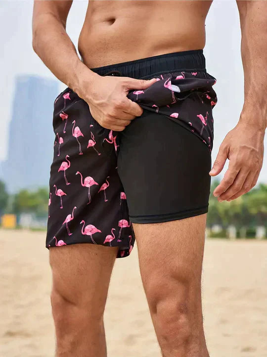 Mens Quick Dry Swim Shorts With Compression Liner – Athletic Beach Shorts