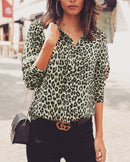 Women's Leopard Print Button-Up Blouse – Long Sleeve Stylish Top