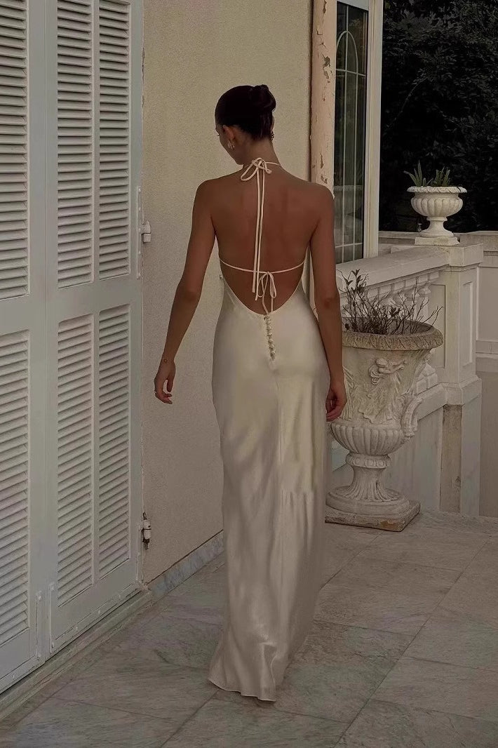Acetate Halter Slip Maxi Dress