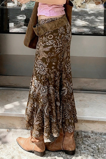 American Retro Sheer Panel Printed Skirt