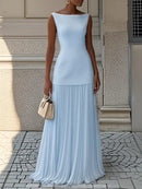Women's Sleeveless Maxi Dress with Flowing Pleats – Elegant Bridesmaid Gown