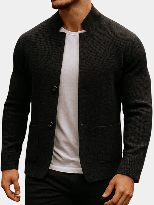 Men's Textured Knitted Cardigan – Stylish Buttoned Layering Sweater
