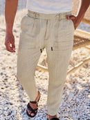 Men's Wide-Leg Linen Trousers – Drawstring Casual Summer Pants