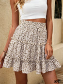Women's Floral Knot Front Frill Trim Short Skirt – Feminine Summer Mini Skirt