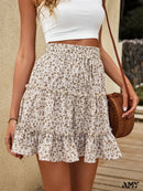Women's Floral Knot Front Frill Trim Short Skirt – Feminine Summer Mini Skirt