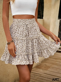 Women's Floral Knot Front Frill Trim Short Skirt – Feminine Summer Mini Skirt