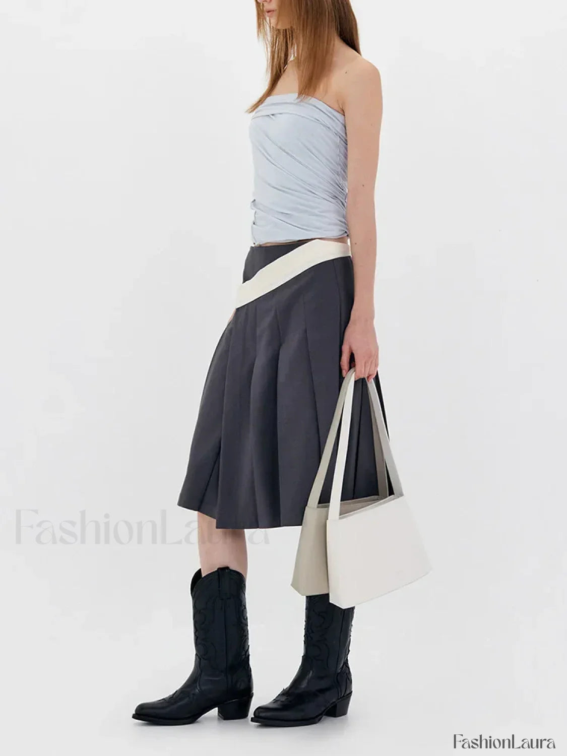 Asymmetric Striped High Waist Skirt