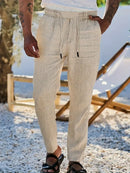 Men's Wide-Leg Linen Trousers – Drawstring Casual Summer Pants