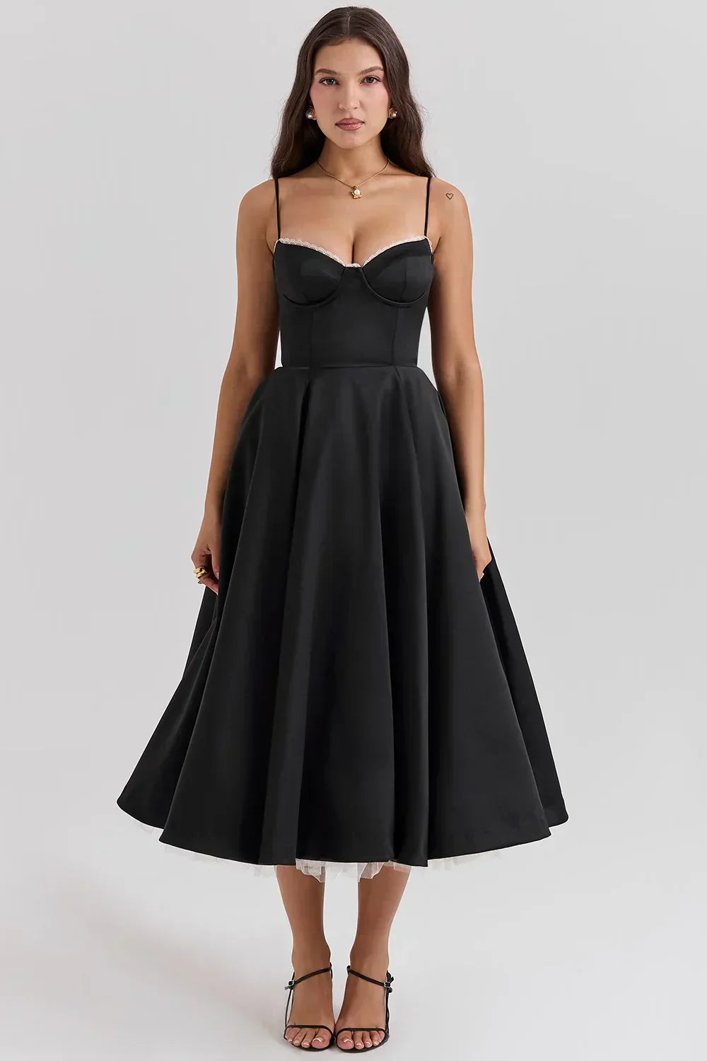 Women’s Sleeveless Corset Midi Dress - Elegant Dinner Party Style