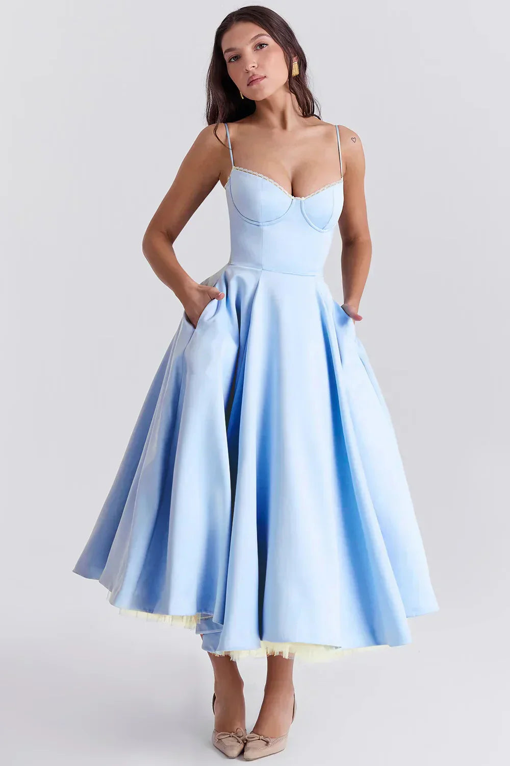 Women’s Sleeveless Corset Midi Dress - Elegant Dinner Party Style