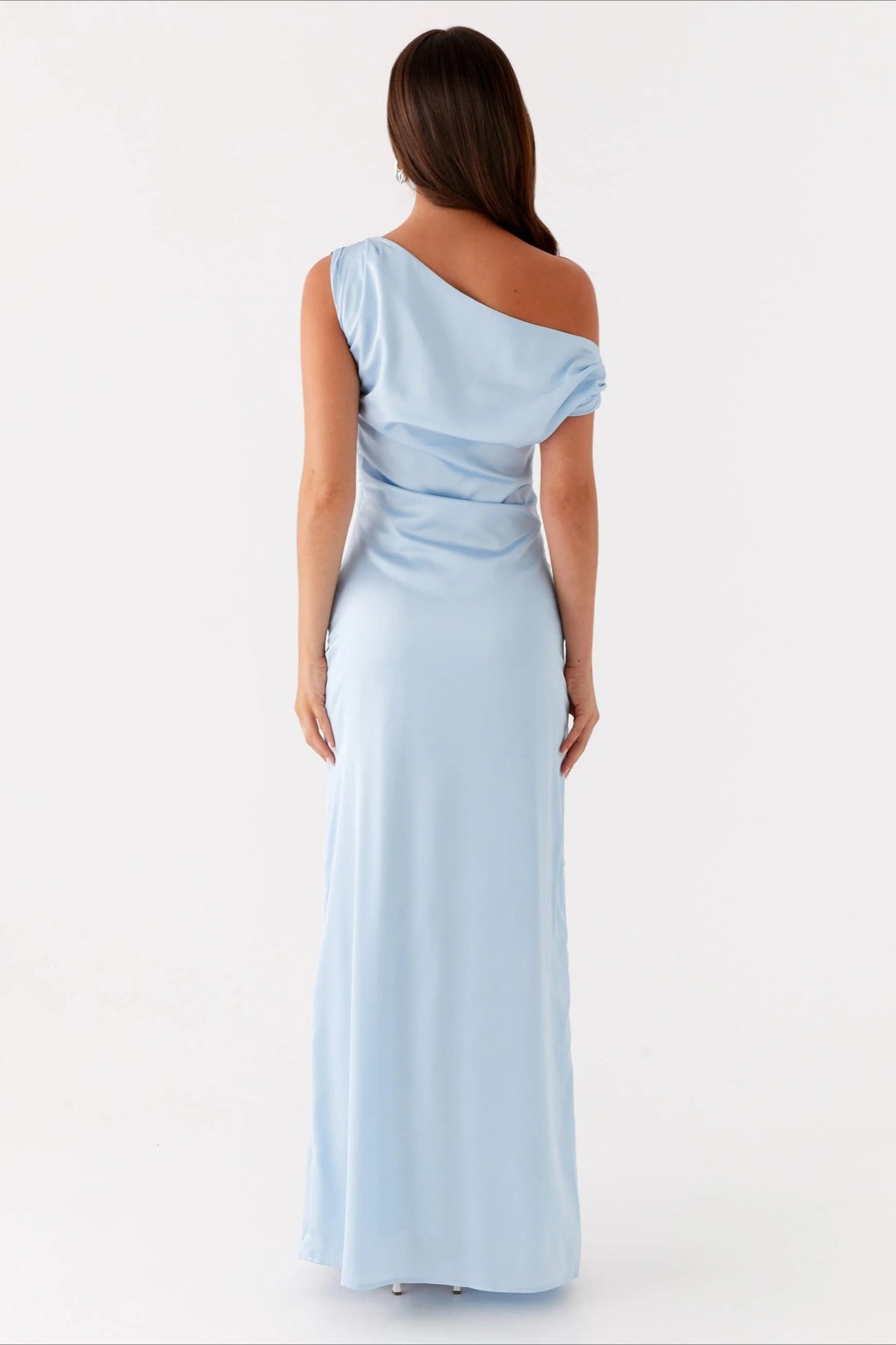 Solid Maxi Dress with Asymmetric Neckline