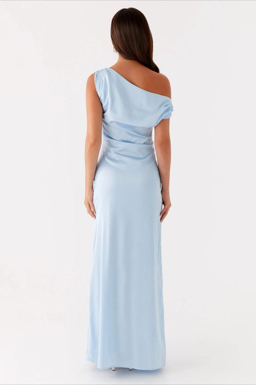 Solid Maxi Dress with Asymmetric Neckline