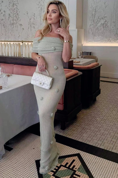 3D Floral Off-Shoulder Maxi Birthday Dress