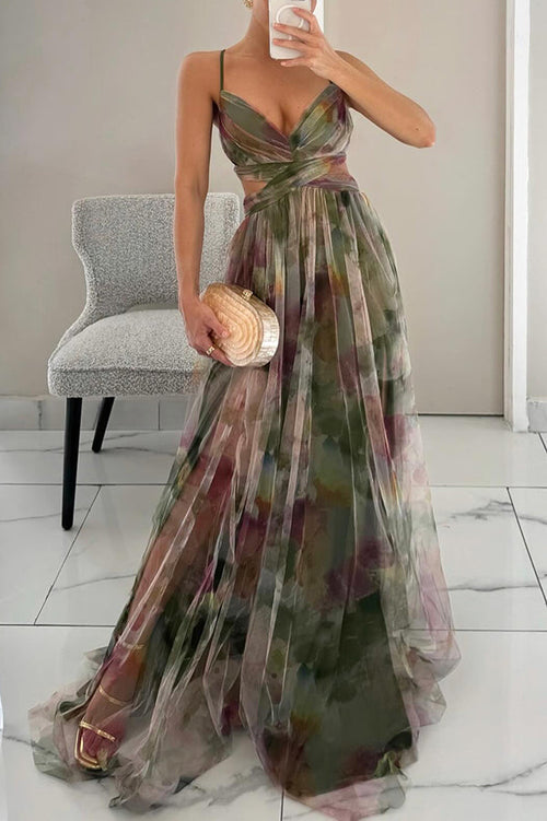 Women's Floral Flowing Maxi Dress – Sleeveless Elegant Wedding Guest Dress