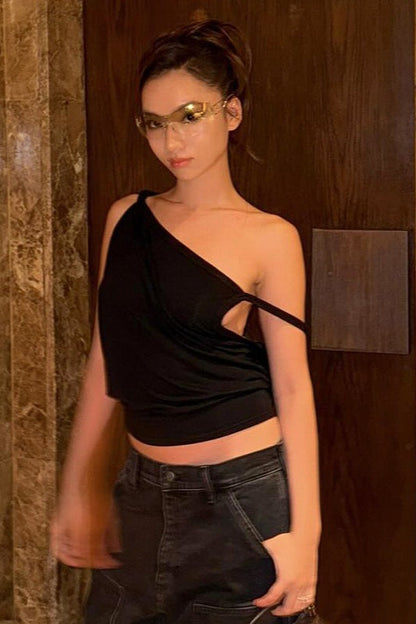 Asymmetric Neck Ruched Back Cami Top