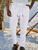Men's Wide-Leg Linen Trousers – Drawstring Casual Summer Pants