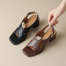 Women's Open-Toe Block Heel Leather Sandals