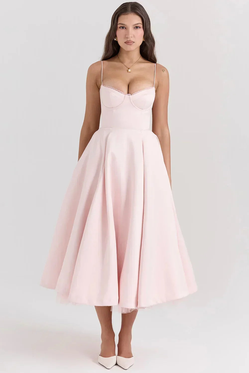 Women’s Sleeveless Corset Midi Dress - Elegant Dinner Party Style