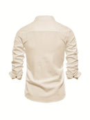 Men’s Band Collar Button Down Shirt - Stylish Long Sleeve