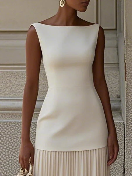 Women's Sleeveless Maxi Dress with Flowing Pleats – Elegant Bridesmaid Gown