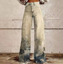 Women's Wide-Leg Printed Jeans – Flared Statement Denim Trousers