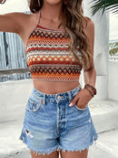 Women's Halter Neck Top With Colorful Geometric Print – Summer Boho Tanktop