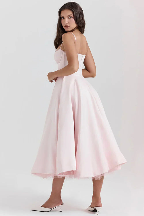 Women’s Sleeveless Corset Midi Dress - Elegant Dinner Party Style