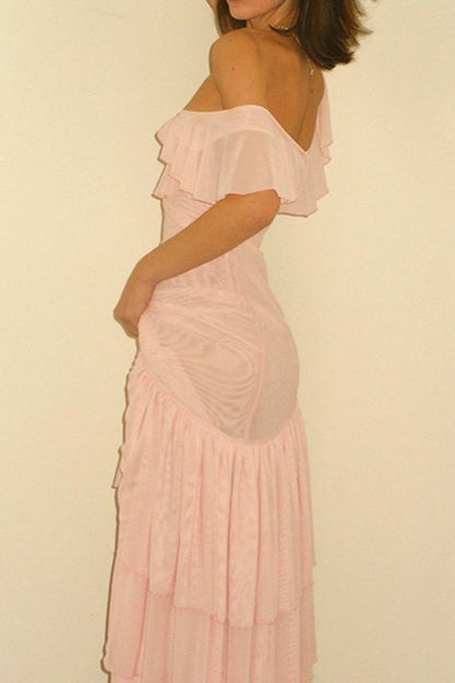 Asymmetric Sheer Ruffle Birthday Dress