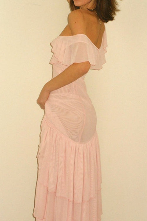 Asymmetric Sheer Ruffle Birthday Dress