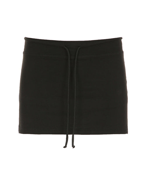 Women's Black Drawstring Slit Mini Skirt – Casual High-Waist Y2K Skirt