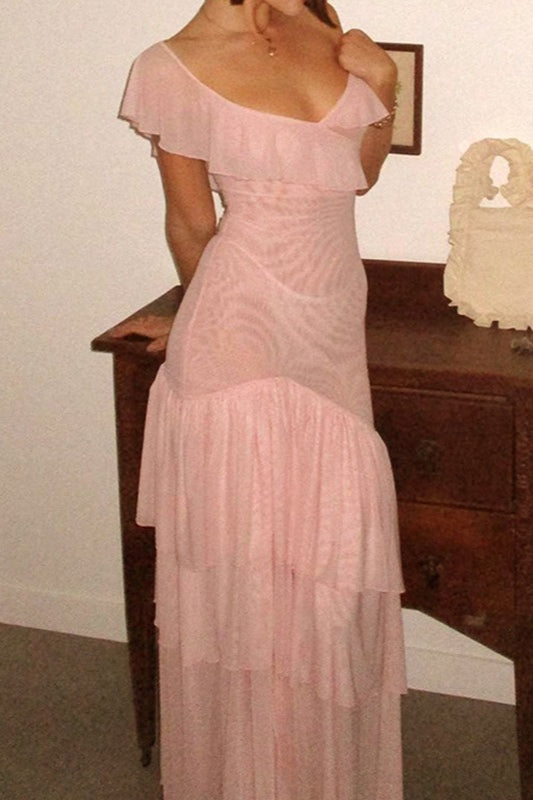 Asymmetric Sheer Ruffle Birthday Dress