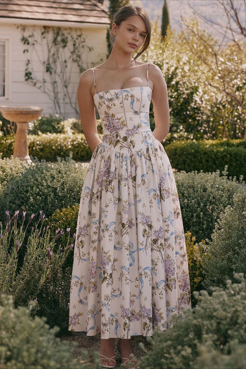 Women's Elegant Tiered A-Line Sleeveless Floral Dress – Summer Dress