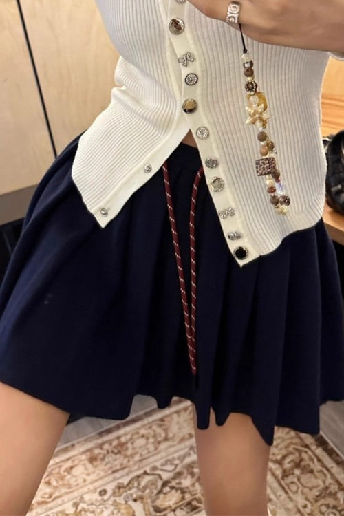 Pleated Knit Mini Skirt