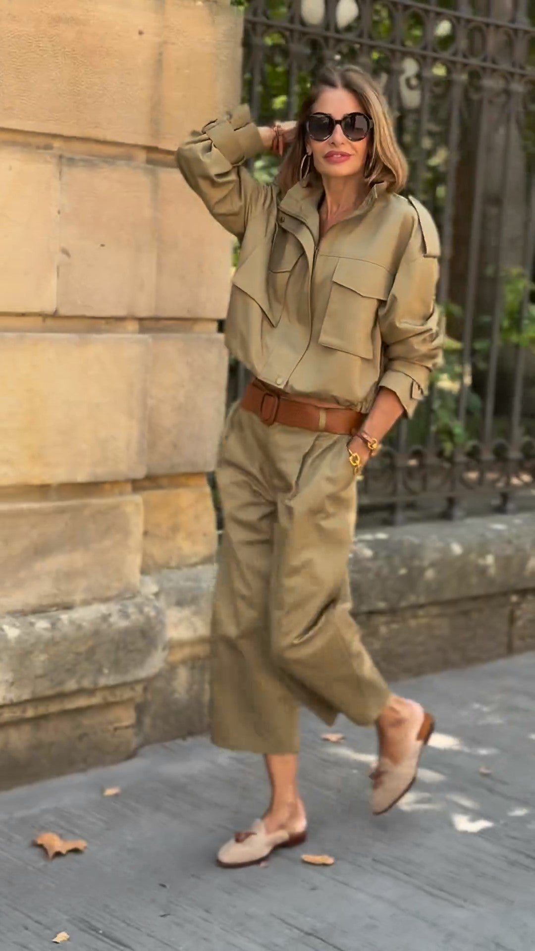 Women's Khaki Safari Two Piece Set – Casual Utility Outfit