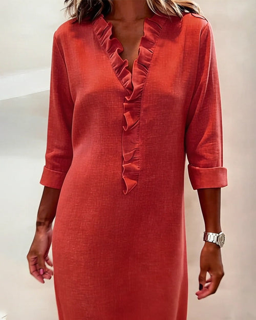 Dorelle Linen-Blend Ruffle Shift Dress