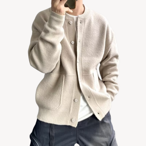 Men's Round-Neck Wool Cardigan – Button-Front Knit Vest